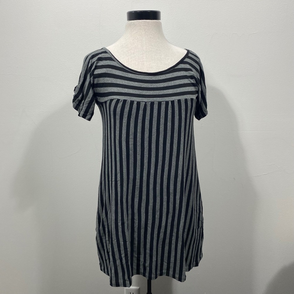 Juicy Couture Y2K Womens Small Striped Mini Pocket Dress Gray Black Short Sleeve